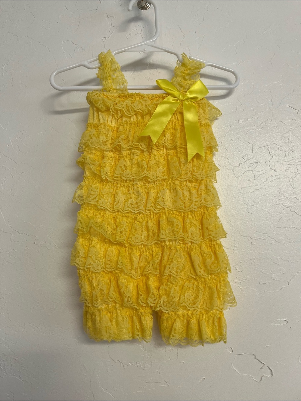 Yellow Lace Ruffle Baby Romper with Bow